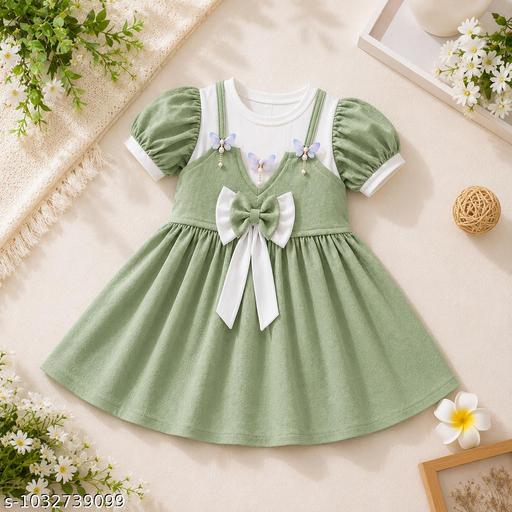 Baby Girls Cute Pista Green Frock - New Frock for Kids - M Y V E L O R A