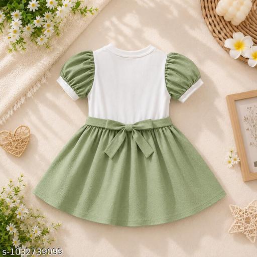 Baby Girls Cute Pista Green Frock - New Frock for Kids - M Y V E L O R A