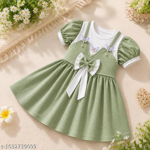 Baby Girls Cute Pista Green Frock - New Frock for Kids - M Y V E L O R A