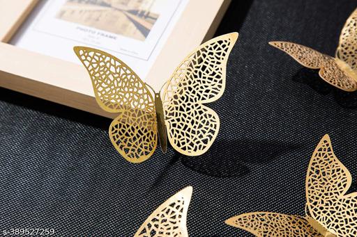 12pcs 3D Gorgeous Shiny Gold Butterflys Stickers with Sticking Pads- (Golden, Set of 12) - M Y V E L O R A
