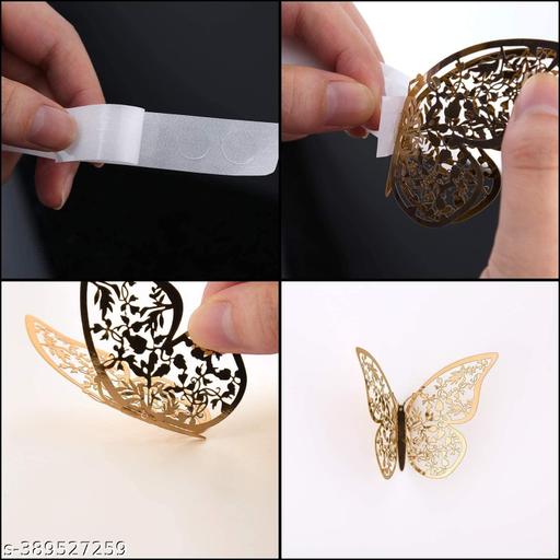 12pcs 3D Gorgeous Shiny Gold Butterflys Stickers with Sticking Pads- (Golden, Set of 12) - M Y V E L O R A