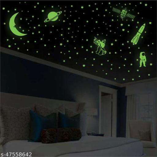 Grahak Trend Florucent Night Glowing Radium Sticker( 201 Stars Big and Small, 1 Moon,1 Rocket,1 Astronaut, 1 Farry, 1 Shuttle, 1 Planet Orbit ) - M Y V E L O R A