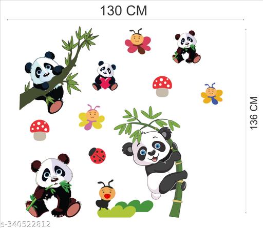 Beautiful Panda set Wall Sticker For Kids room  ( 136 cm x 130 cm ) - M Y V E L O R A