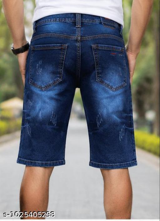 Men’s Stylish Blue Denim Bermuda Shorts | Casual Washed Look | Comfortable Cotton Denim Shorts - M Y V E L O R A