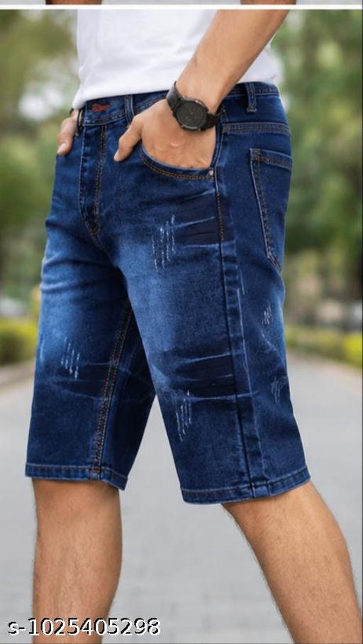 Men’s Stylish Blue Denim Bermuda Shorts | Casual Washed Look | Comfortable Cotton Denim Shorts - M Y V E L O R A