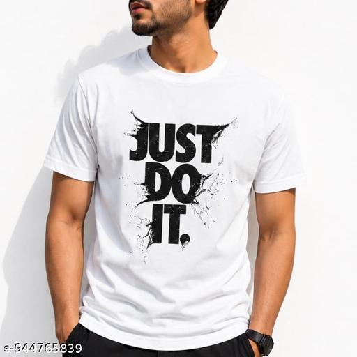 Men’s Printed Round Neck Cotton T-Shirt – “Just Do It” Graphic White Tee - M Y V E L O R A