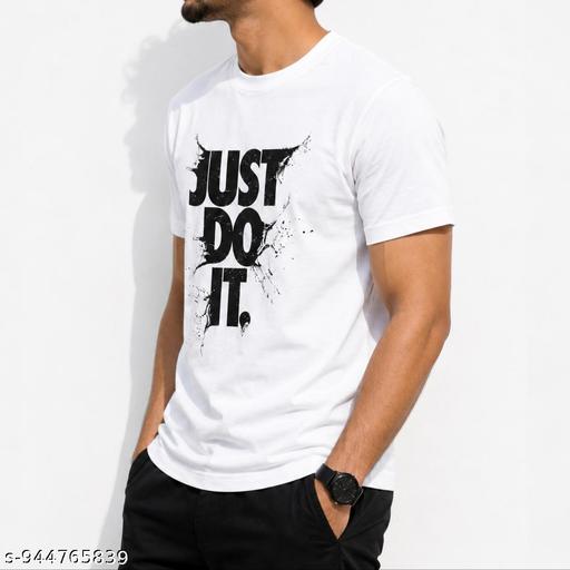 Men’s Printed Round Neck Cotton T-Shirt – “Just Do It” Graphic White Tee - M Y V E L O R A