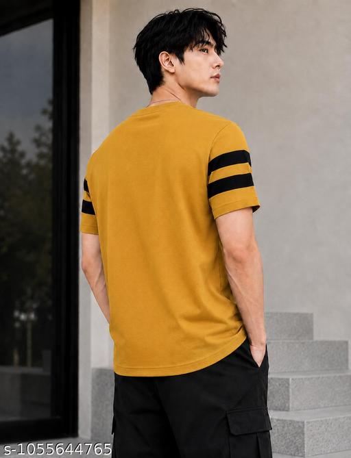 Men's Cotton Blend Striped Round Neck Half Sleeve Casual T-Shirt - M Y V E L O R A