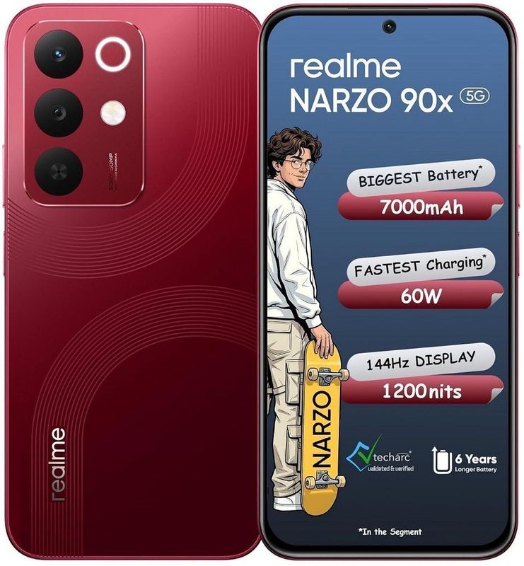 Realme narzo 90x 5g (maroon red, 128 gb) - M Y V E L O R A