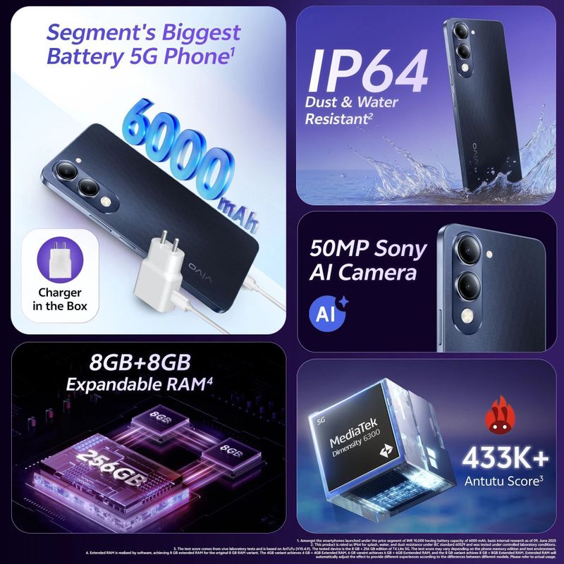 Vivo t4 lite 5g (prism blue 2026) ( 4gb 128gb) - M Y V E L O R A