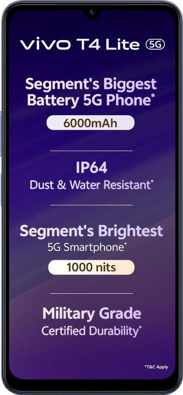 Vivo t4 lite 5g (prism blue 2026) ( 4gb 128gb) - M Y V E L O R A