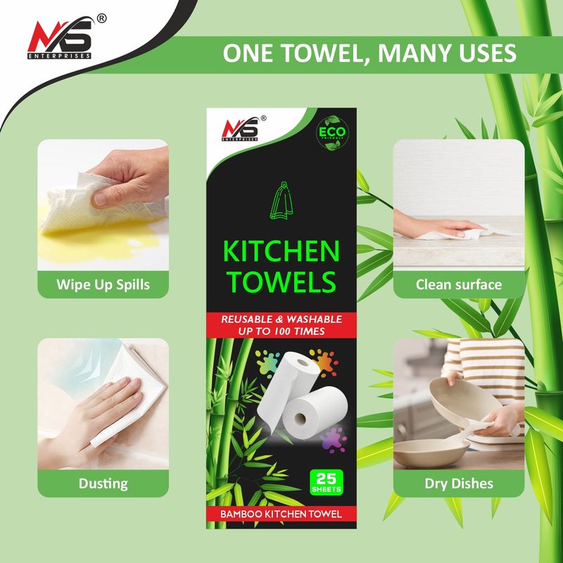 Ms enterprises sustainable bamboo reusable kitchen towel roll - M Y V E L O R A