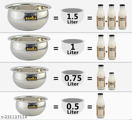 Serving Bowl-Stainless Steel Bowl Handi -Capacity 1500ml,1000ml,750ml,500ml - M Y V E L O R A