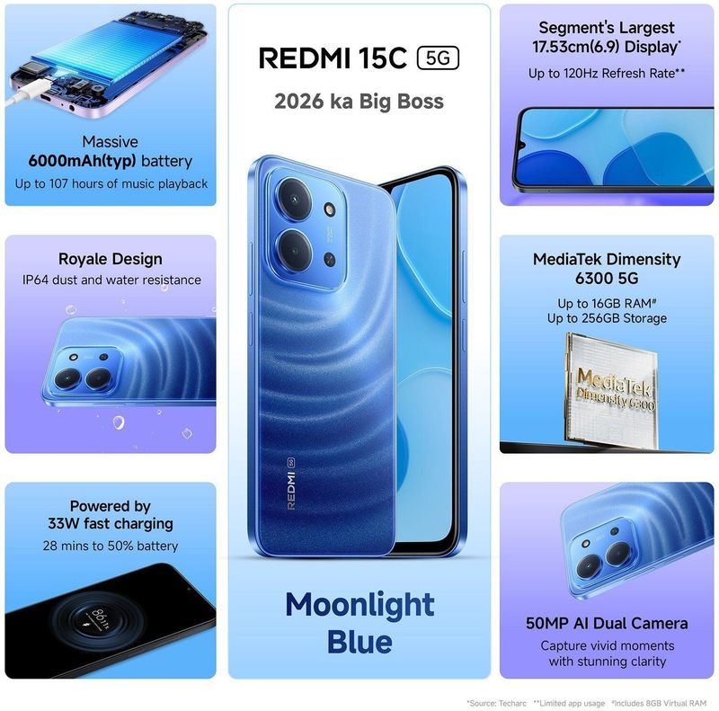 Redmi 15c 5g (moonlight blue, 128 gb) - M Y V E L O R A