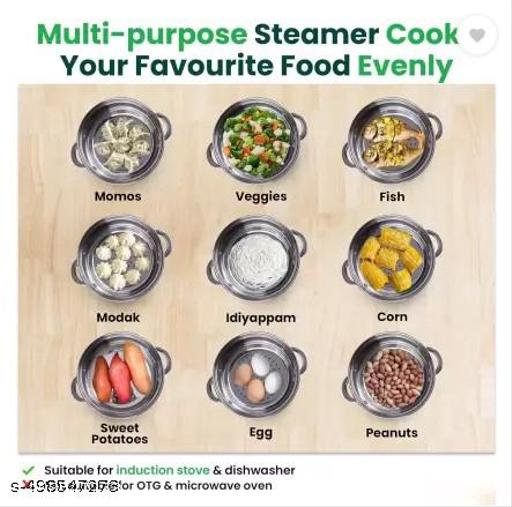 Missippi Stainless Steel Steamer 2 Tier with Glass Lid 18 cm | Multi Purpose Momos, Modak Maker Steamer  - M Y V E L O R A