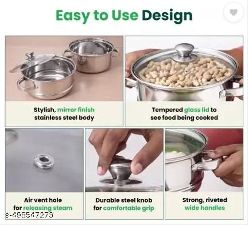 Missippi Stainless Steel Steamer 2 Tier with Glass Lid 18 cm | Multi Purpose Momos, Modak Maker Steamer  - M Y V E L O R A