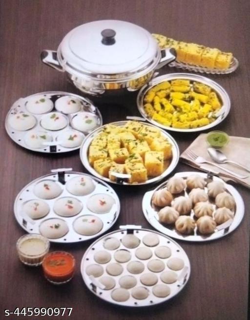 Stainless Steel Idli, dhokla, patra cooker Multi Kadai with Plan bottom & Standar Idli Maker (6 Plates , 14 Idlis ) - M Y V E L O R A