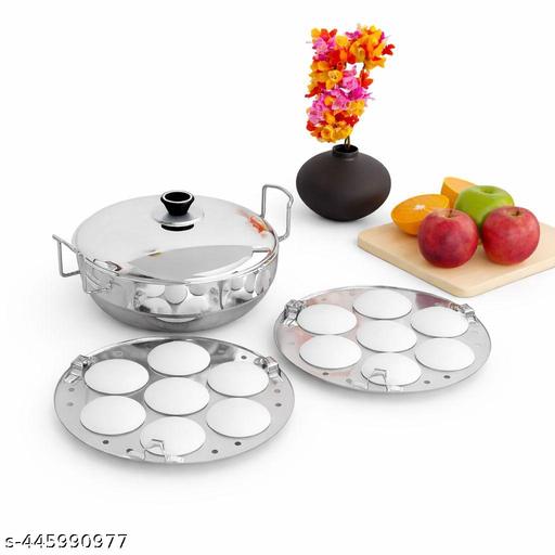Stainless Steel Idli, dhokla, patra cooker Multi Kadai with Plan bottom & Standar Idli Maker (6 Plates , 14 Idlis ) - M Y V E L O R A