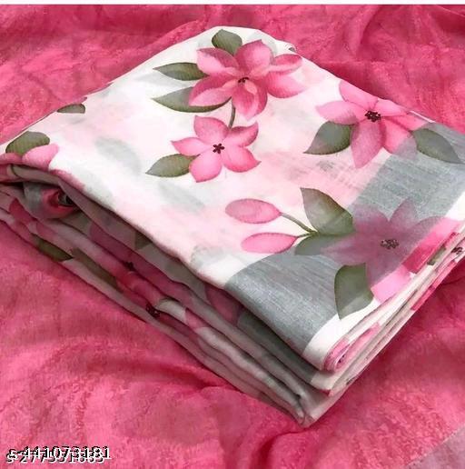Cotton Linen Printed Saree Designer Bollywood Partywear Wedding Traditional Best Collection of Beautiful Sarees with Blouse Latest  Trending  Sari|_White - M Y V E L O R A