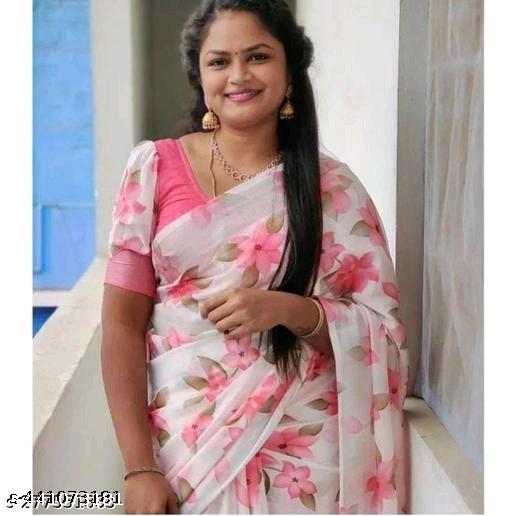 Cotton Linen Printed Saree Designer Bollywood Partywear Wedding Traditional Best Collection of Beautiful Sarees with Blouse Latest  Trending  Sari|_White - M Y V E L O R A