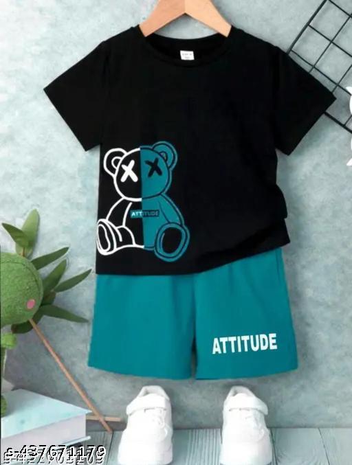 Teddy Attitude / kids cotton top & bottom sets/summer wear/baby boy dresses/kids wear,/Trending Shorts/Boy T-shirt. - M Y V E L O R A