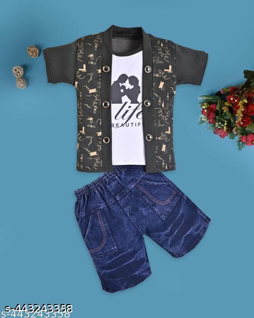   Boys T-Shirt and Bottom Set Kids Casual Wear   Boys Clothing Set   Comfortable Boys Outfit   Stylish Boys T-Shirt and Shorts/Bottoms   Summer T-Shirt and Shorts Set - M Y V E L O R A