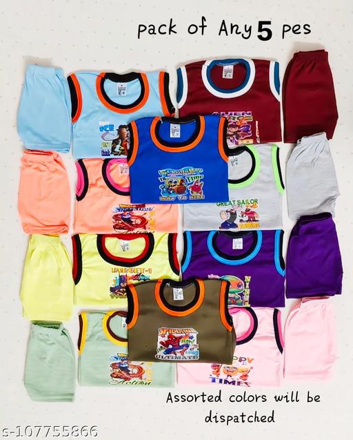 #Trending  #pack of 10 pes  baby boys  baby girls cotton  sleeveless top"Ultimate Comfort Combo: 5-Piece Multi-Color Cotton T-Shirt & Panties Set for Baby Boys & Girls!" - M Y V E L O R A