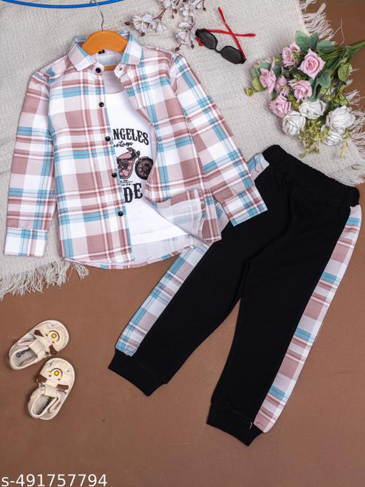 Boys Kids Boy Shirt pant combo set with attached t-shirt with shirt clothing set. - M Y V E L O R A
