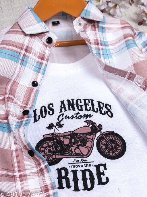 Boys Kids Boy Shirt pant combo set with attached t-shirt with shirt clothing set. - M Y V E L O R A