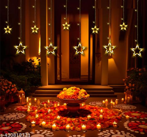 Tilak  LED Star String Lights for Decoration – Warm White, 8 Flashing Modes, 10 Stars, 3 Meter – Perfect for Diwali, Christmas, Bedroom, Balcony & Party Decor - M Y V E L O R A