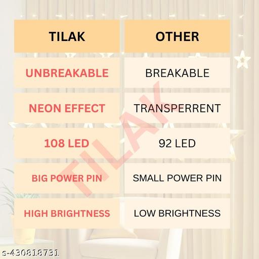 Tilak  LED Star String Lights for Decoration – Warm White, 8 Flashing Modes, 10 Stars, 3 Meter – Perfect for Diwali, Christmas, Bedroom, Balcony & Party Decor - M Y V E L O R A