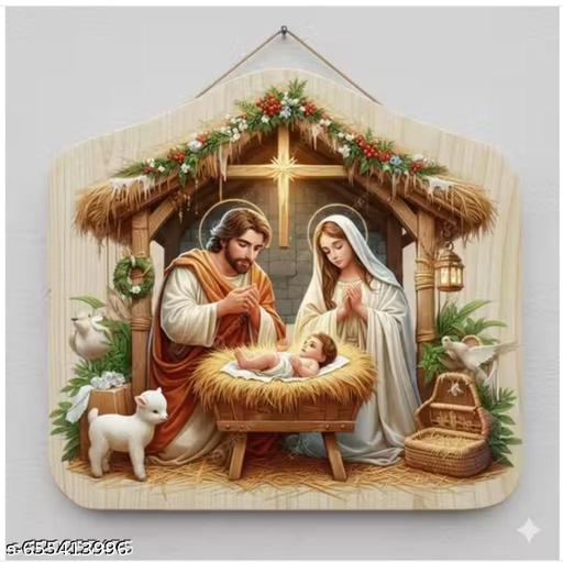 Wooden Jesus Birth Holy Night Christmas Decoration Reindeer Wall hanging for Home Living Room wooden Wall hanging - M Y V E L O R A