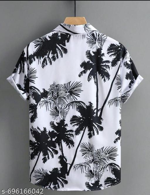 Men's Summer Palm Tree Printed Short Sleeve Casual Shirt, Vacation Style - Neezhofashion