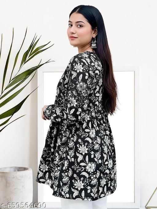 Casual Rayon Blend V-Neck Full Sleeves Stylish Black  Peplum Top (28"Inch) - Neezhofashion