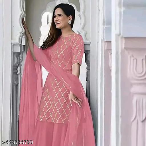 Vidusha Kurti Dupatta Set with Bottomwear For Women's - Neezhofashion