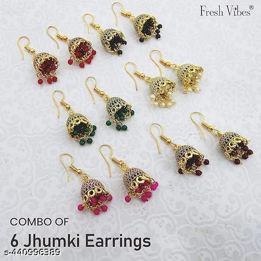 Fresh Vibes Golden Jhumka Earrings Combo for Women (Set of 6) - Small Size Classic Traditional Simple Hanging Jhumke Ear Rings Set - NJORA LUXURY FASHION
