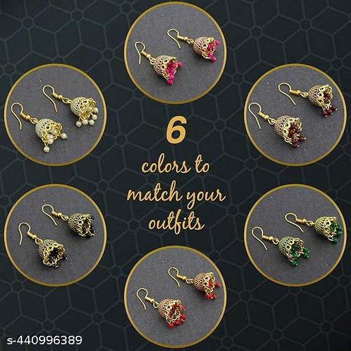 Fresh Vibes Golden Jhumka Earrings Combo for Women (Set of 6) - Small Size Classic Traditional Simple Hanging Jhumke Ear Rings Set - NJORA LUXURY FASHION