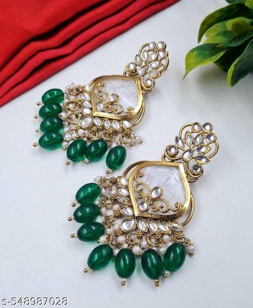 Gold Plated Traditional Kundan Earrings for Women | Ethnic Green Beaded Dangler Jhumka Earrings for Wedding, Festival & Party Wear - NJORA LUXURY FASHION