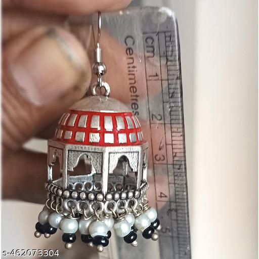 Trendy Oxidised Silver Red Meena Work Temple Earrings And Studs For Girls And Women Antique Jhumki Hanging Earring And Stud For Festivel And Wedding Collection Jhumka - NJORA LUXURY FASHION