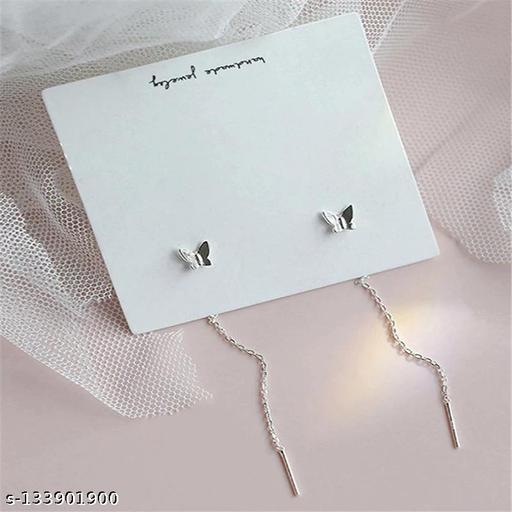 Silver Long Tassel Butterfly Drop Earrings - NJORA LUXURY FASHION