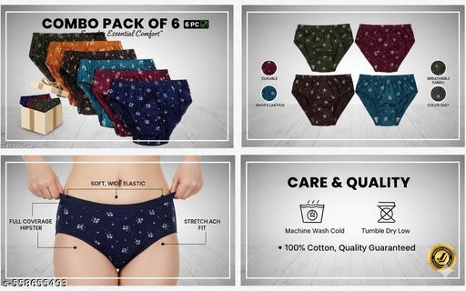 WOMEN'S COTTON SOFT PRINTED PANTY BRIEFS / HIPSTER FOR LADIES WOMENS UNDERWEAR COMBO MULTICOLOUR (PACK OF 6) - NJORA LUXURY FASHION