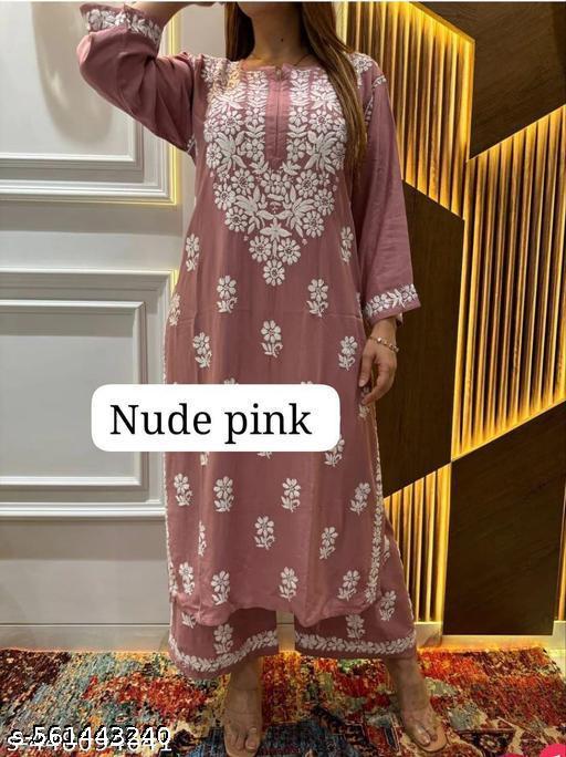 RAYON WOMAN LAKHNAVI WORK KURTA SET - NJORA LUXURY FASHION