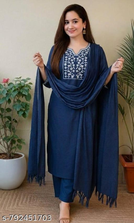 CHICKEN KARI NAVY BLUE DUPATTA SET FOR GIRLS/ WOMENS - NJORA LUXURY FASHION