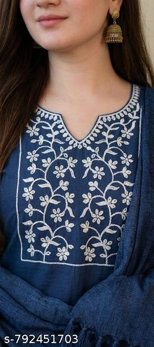 CHICKEN KARI NAVY BLUE DUPATTA SET FOR GIRLS/ WOMENS - NJORA LUXURY FASHION