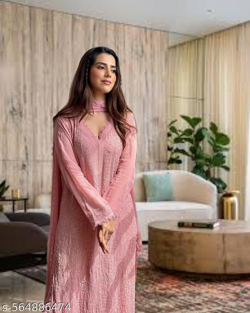 Georgette Chikankari kurti Set  - NJORA LUXURY FASHION