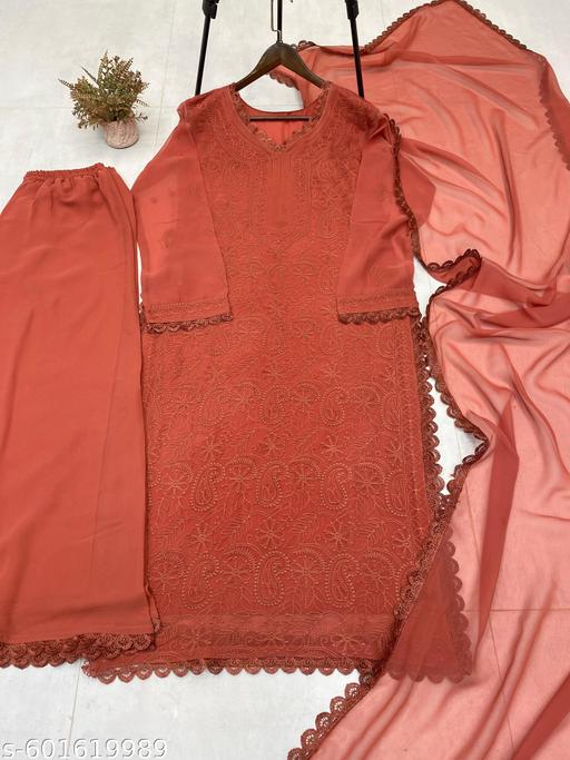 BEAUTIFUL CHIKANKARI KURTI WITH BOTTOM AND DUPATTA - NJORA LUXURY FASHION