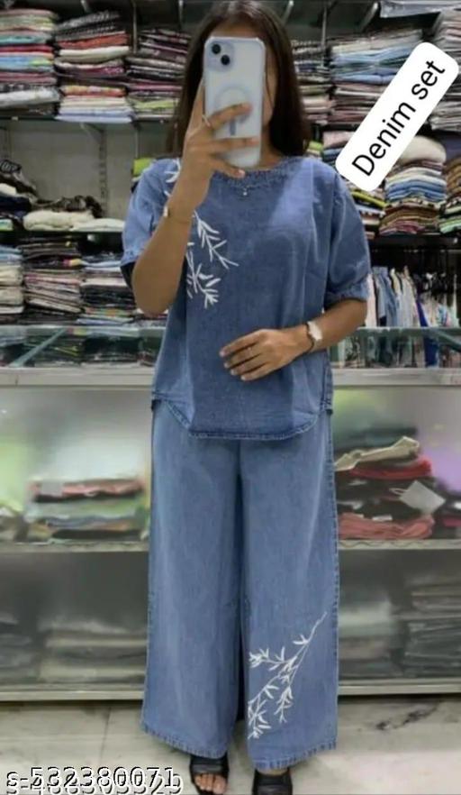 Stylish Women’s Embroidery Denim Set – 2-Piece – Ideal For 5'4" Inch Height - NJORA LUXURY FASHION