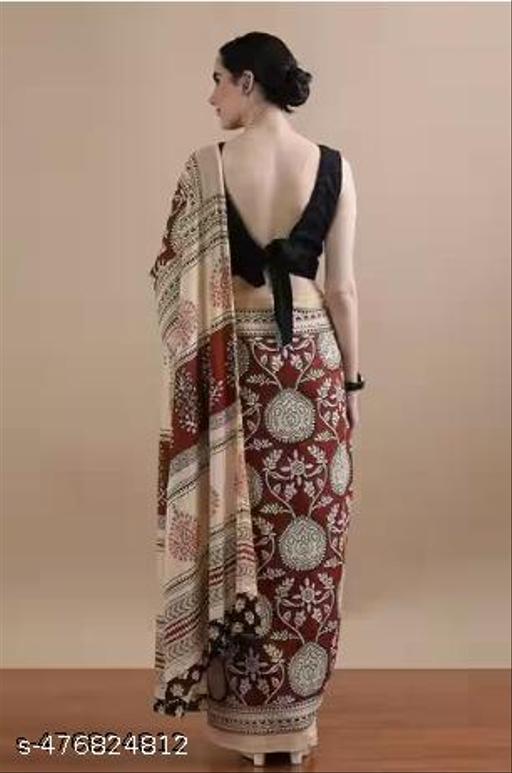 Jaipuri Hand Block Printed Daily Wear Soft Cotton Mulmul Saree ,Sanganeri Cotton Mulmul Saree, Indigo Print saree,Bagru Cotton Saree, Batic / Batik Print Cotton saree In Super Fine 92*80 Fabric Quality With Unstitched Attached Blouse Piece for Woman All Occasions Saree. - NJORA LUXURY FASHION