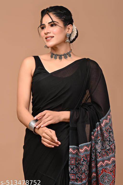 Ajrakh Inspired Printed Cotton Mul Saree - NJORA LUXURY FASHION