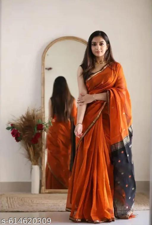 Fantabulous Cotton Silk Saree With Embellished Blouse Piece - NJORA LUXURY FASHION